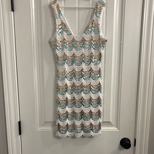 Charlotte Russe Sequin Scallop Mini Dress - White, Gold, Green